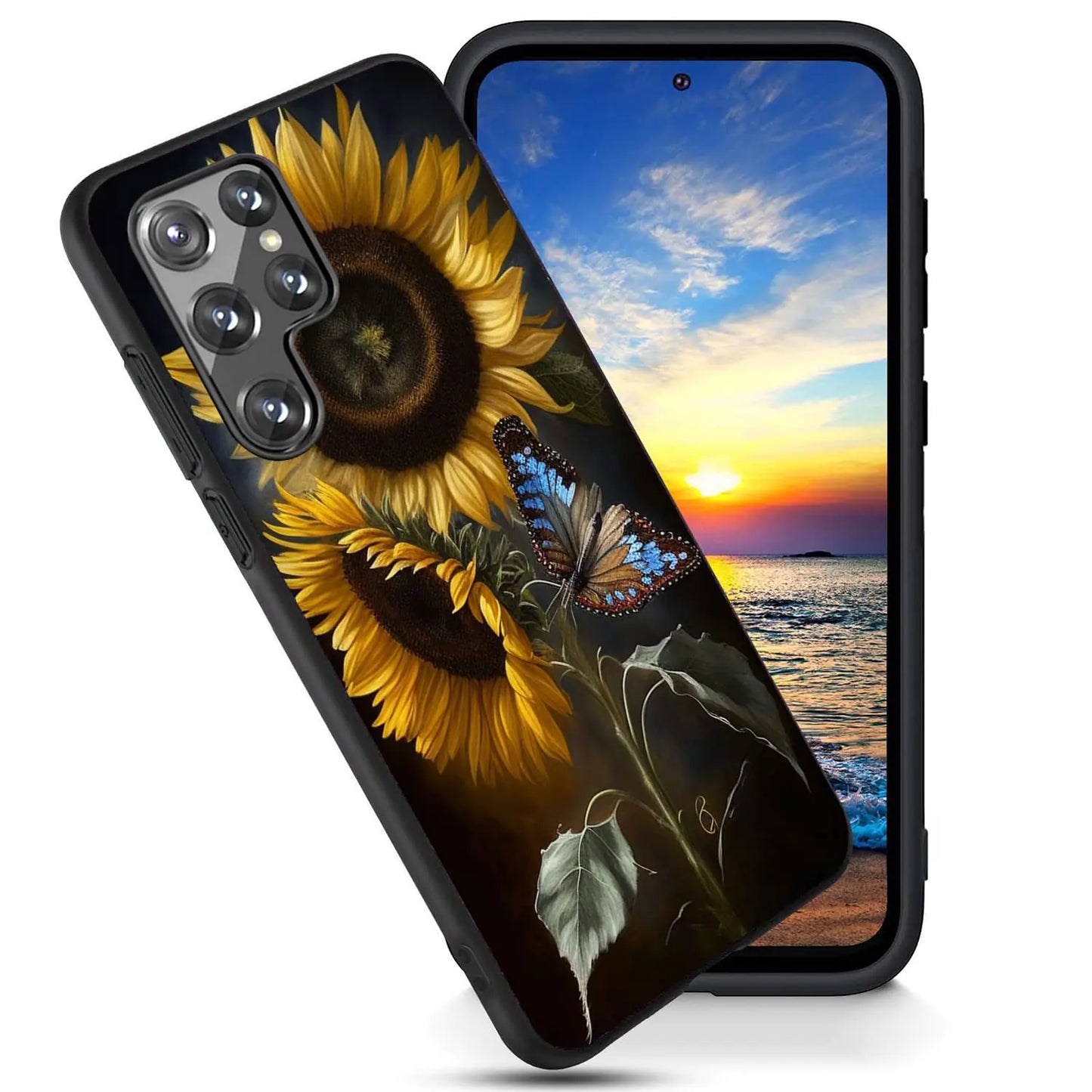 Case for Galaxy S23 Ultra CaseSoft Frosted TPU Ultra Thin CoverShock-AbsorptionAnti-Scratch Protective Case for Samsung Galaxy S23 Ultra 6.8"Sunflower Butterfly