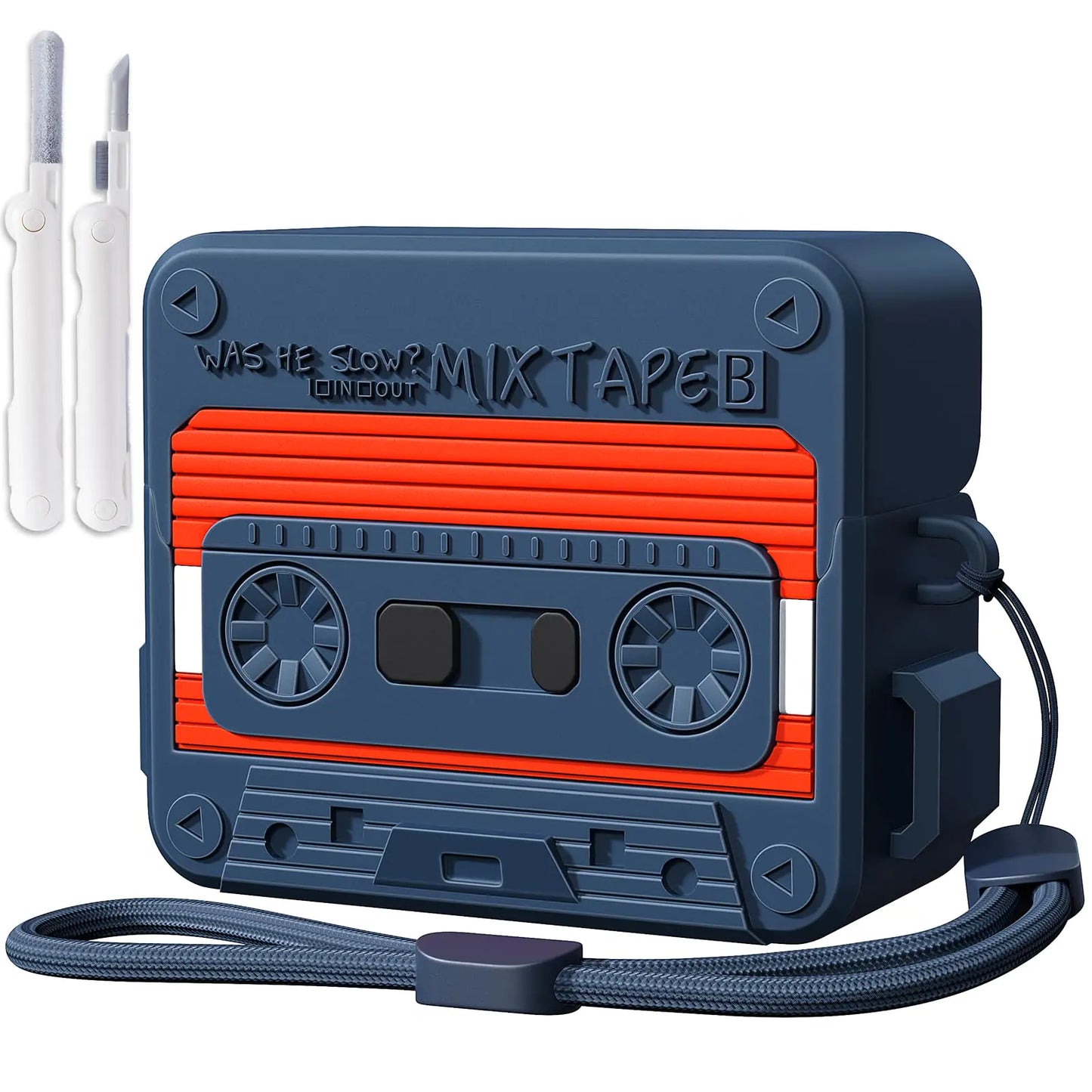 FILOTO Cassette Tape Case Compatible with Samsung Galaxy Buds 3/Galaxy Buds 3 Pro360°Full ProtectionSoft Silicone Skin Shock-Absorbing for Women Men with Cleaner Kit/Lanyard(Blue)