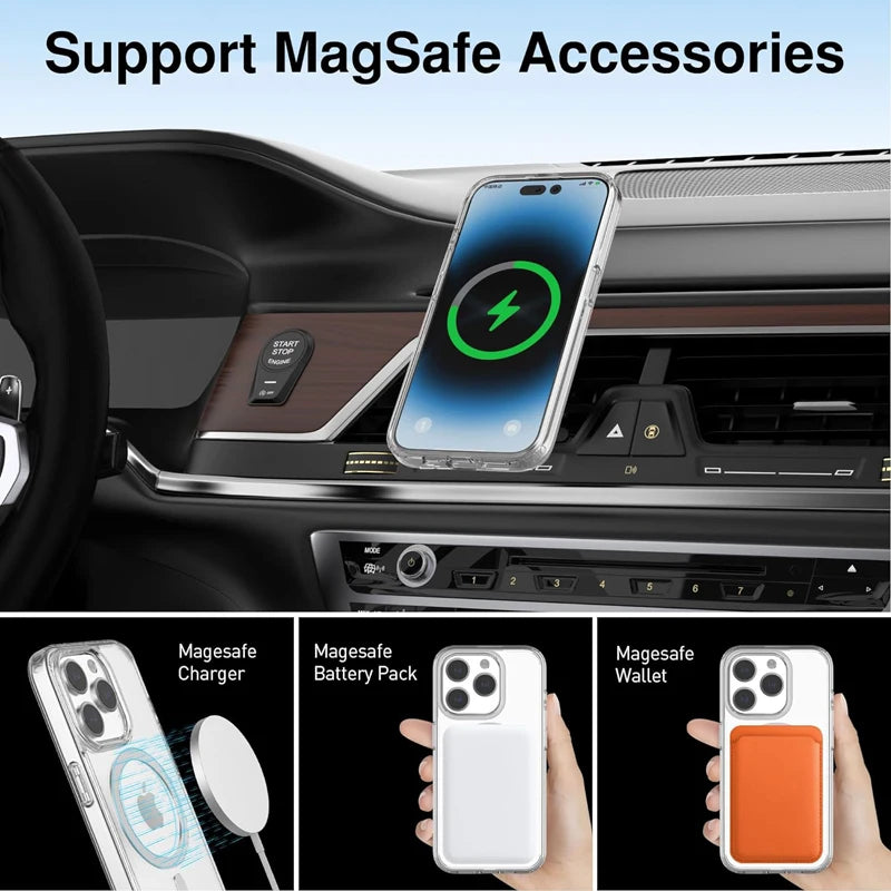 Magnetic Clear Case for APPLE Iphone 16 17 15 14 13 12 11 Pro Max 16 plus 17 Air 16E Wireless Charging Compatible with Magsafe