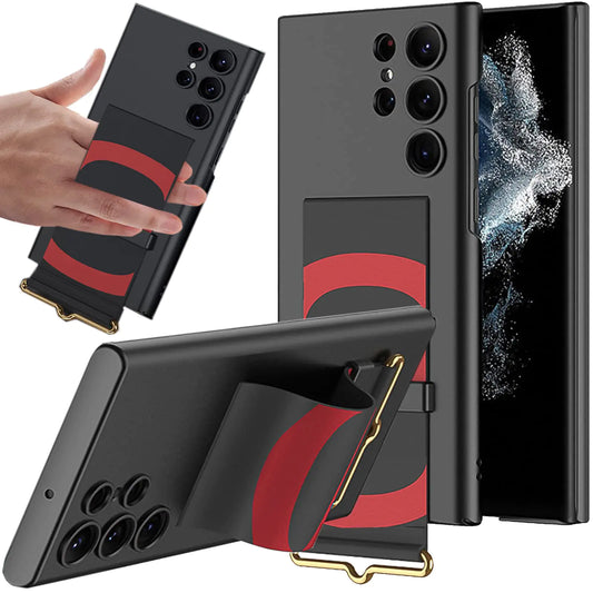 NINKI Compatible Hand Strap Case for Samsung Galaxy S23 Ultra Wristband Case with Kickstand BlackShockproof PC + PU Leather Cover Camera Protective Slim Phone Case for Samsung S23 Ultra 5g Case Stand