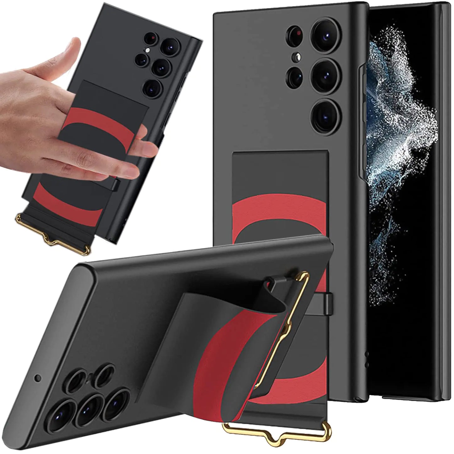 NINKI Compatible Hand Strap Case for Samsung Galaxy S23 Ultra Wristband Case with Kickstand BlackShockproof PC + PU Leather Cover Camera Protective Slim Phone Case for Samsung S23 Ultra 5g Case Stand