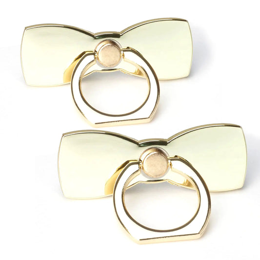 [2 Pack] Sparkling Bowtie Ultra-thin Cell Phone Ring Holder Stand360 Degree Rotation and 180 Degree Adjustable Finger Ring Kickstand with Polished Metal Phone Grip (Gold)