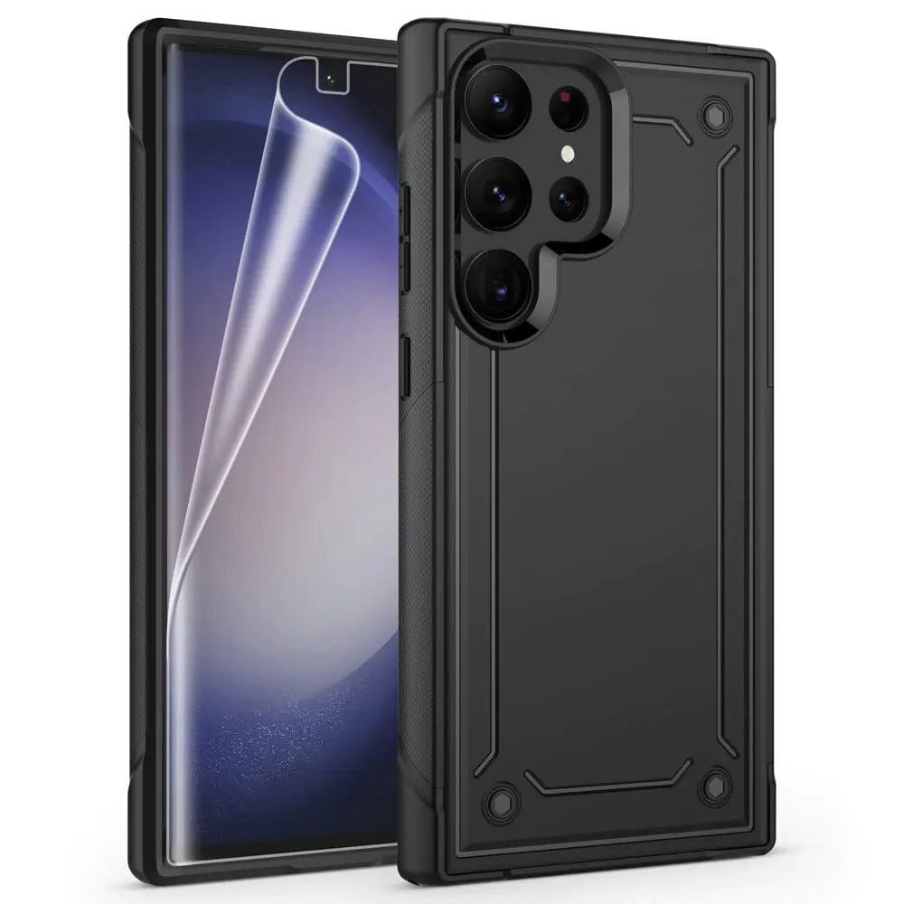 Samsung Galaxy S23 Ultra Case Shockproof Protective Phone Case Cover + Soft TPU Screen Protector for Samsung Galaxy S23 Ultra (6.8" 2023) [Black]