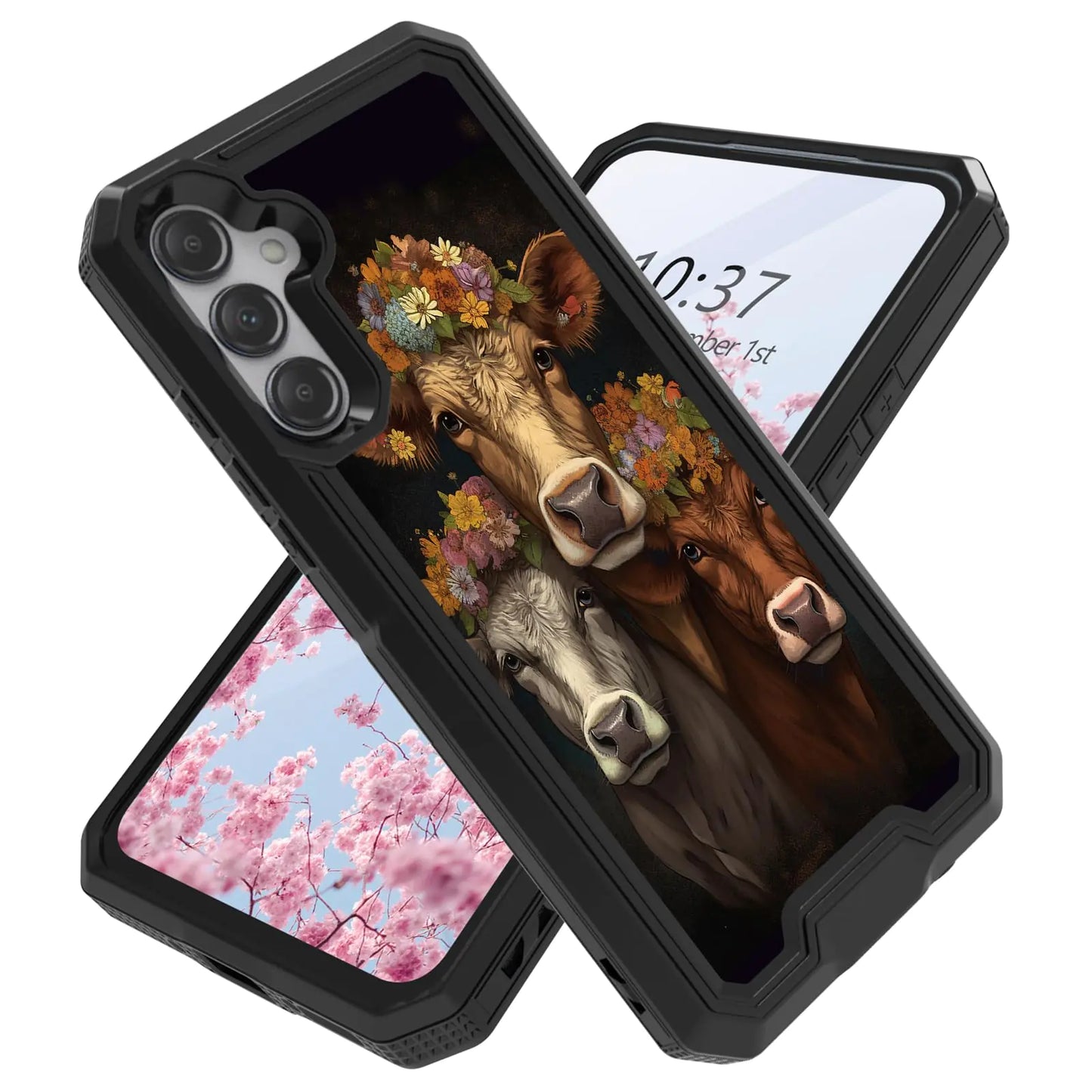 Samsung Galaxy S23 FE CaseGalaxy S23 FE Heavy Duty Shockproof Drop Proof 2 in 1 Rugged Protective Phone Cover for Samsung Galaxy S23 FE 6.4 inchCow Flower