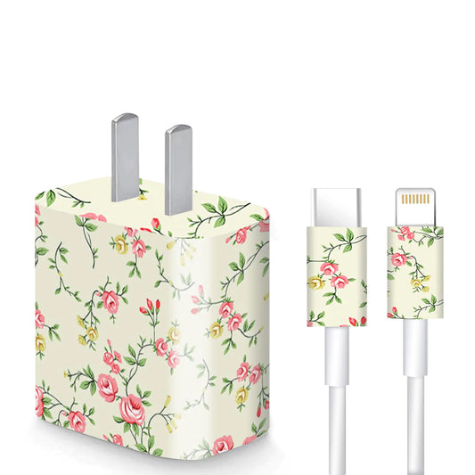 Charger Skin Charger Decal Wrap Compatible with iPhone 18W / 20W Charger Wall Charger Stickers Flower Vine
