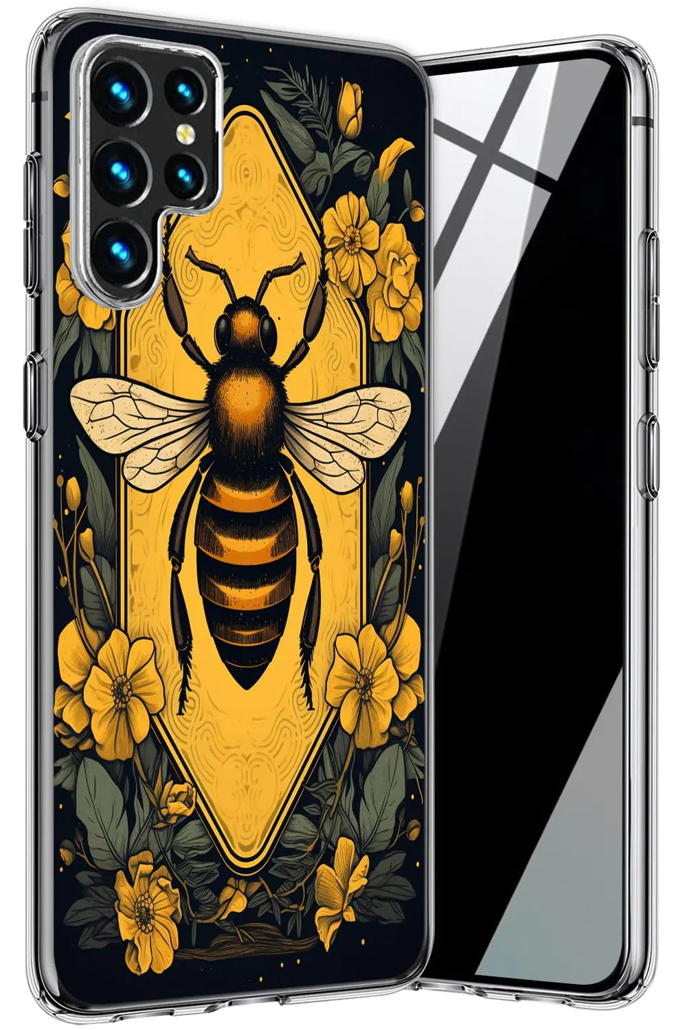 Case for Samsung Galaxy S24 Ultra 5G for Women Girls Men Clear Soft TPU Cell Phone Case for Galaxy S24 Ultra Cute Bumber Protective Case for Samsung S24 Ultra 5G Bee Yellow Flower