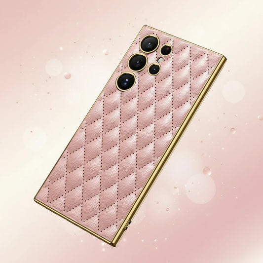 Samsung Galaxy S24 Ultra Case Leather Cute Diamond S24 Ultra Case with Camera Lens Protector for Women Men Soft PU + Electroplated Frame Non-Slip Shockproof Case for Samsung S24 Ultra - Pink