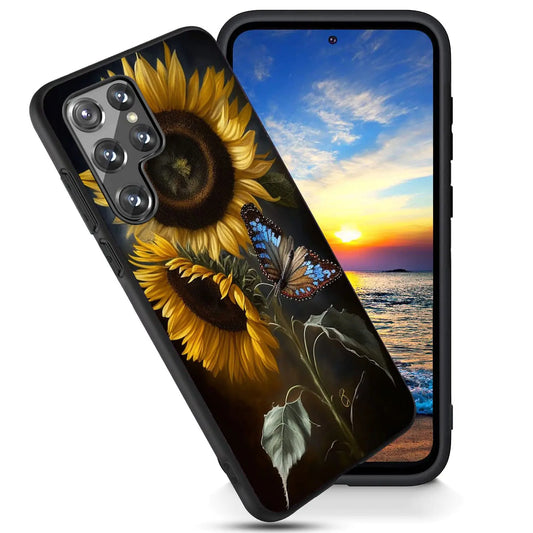 Case for Galaxy S23 Ultra CaseSoft Frosted TPU Ultra Thin CoverShock-AbsorptionAnti-Scratch Protective Case for Samsung Galaxy S23 Ultra 6.8"Sunflower Butterfly