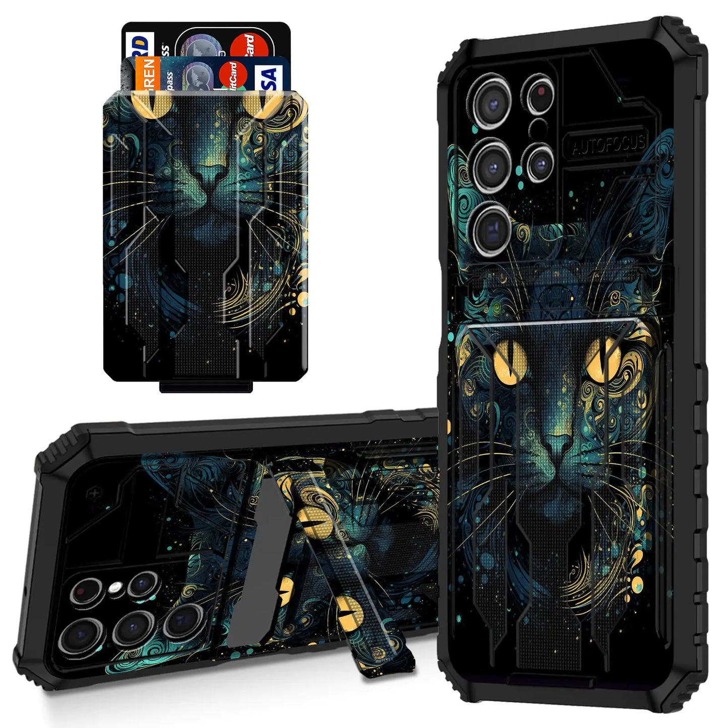 Samsung Galaxy S23 Ultra Wallet Case with Card HolderGalaxy S23 Ultra Case with Kickstand Dual Layer Hybrid Shockproof Phone Case for Galaxy S23 Ultra 6.8”-Black Cat