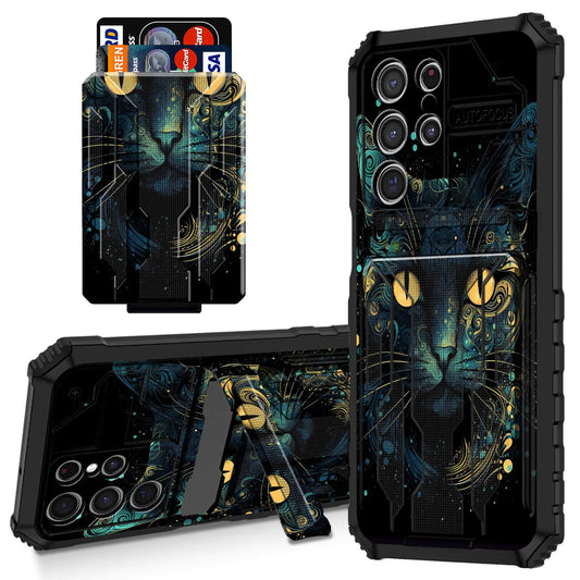 Samsung Galaxy S23 Ultra Wallet Case with Card HolderGalaxy S23 Ultra Case with Kickstand Dual Layer Hybrid Shockproof Phone Case for Galaxy S23 Ultra 6.8”-Black Cat