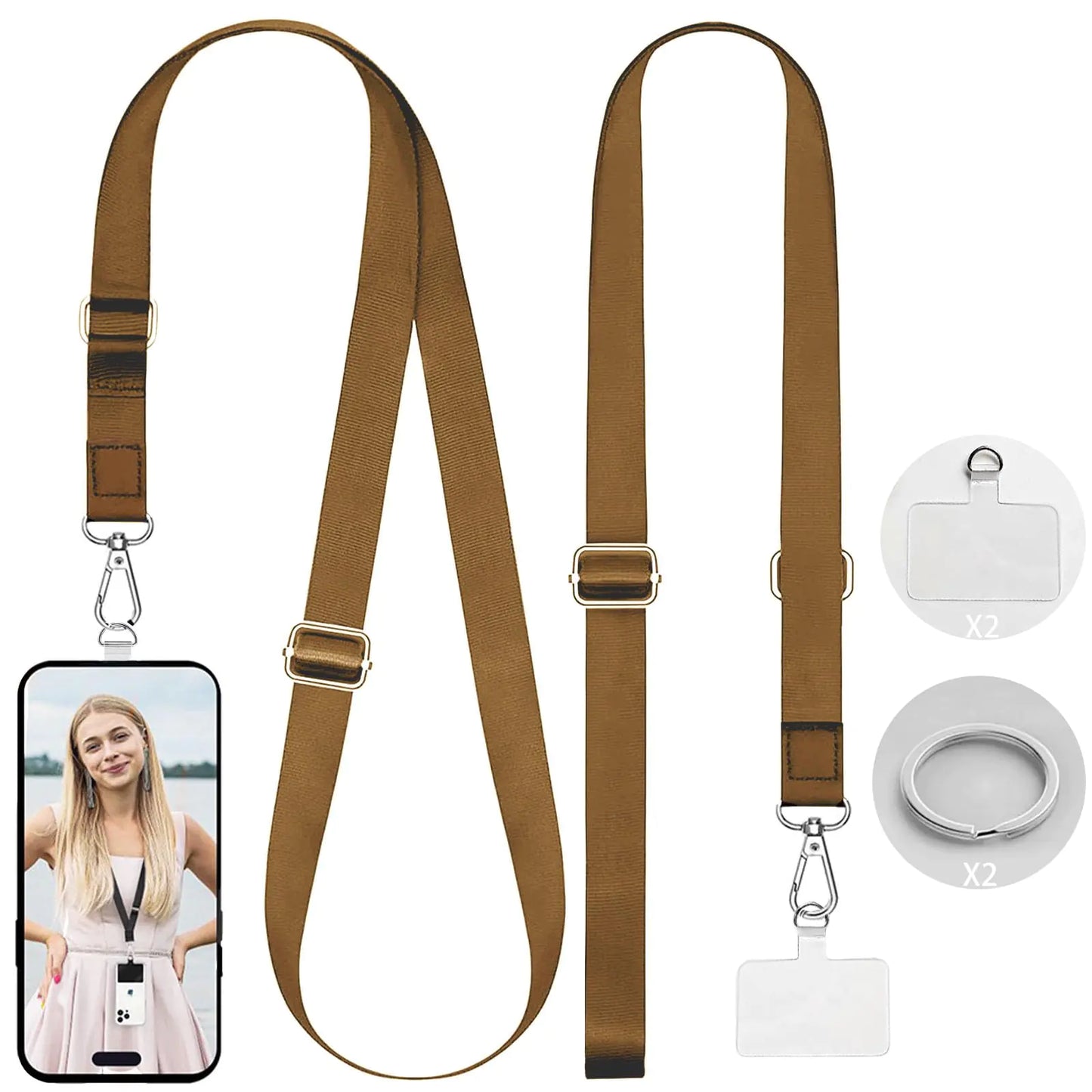 Phone Lanyard 2 Phone Lanyards For Around The Neck Adjustable Length Phone Strap Cell Phone Accessories Cell Phone Lanyard With Keychain IPhone Strap (2 Coffee)
