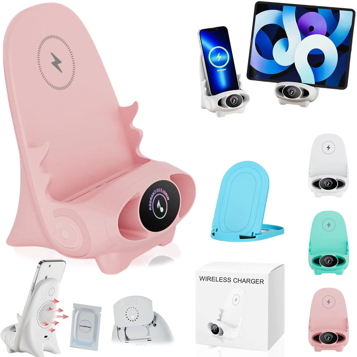 EZGHAR Yamajifactory Phone Holder Charger 2024 Mini Chair Wireless Fast Charger Multifunctional Portable Mini Chair Wireless Charger Wireless Charging Adapter Adapts to All Phones (Pink)