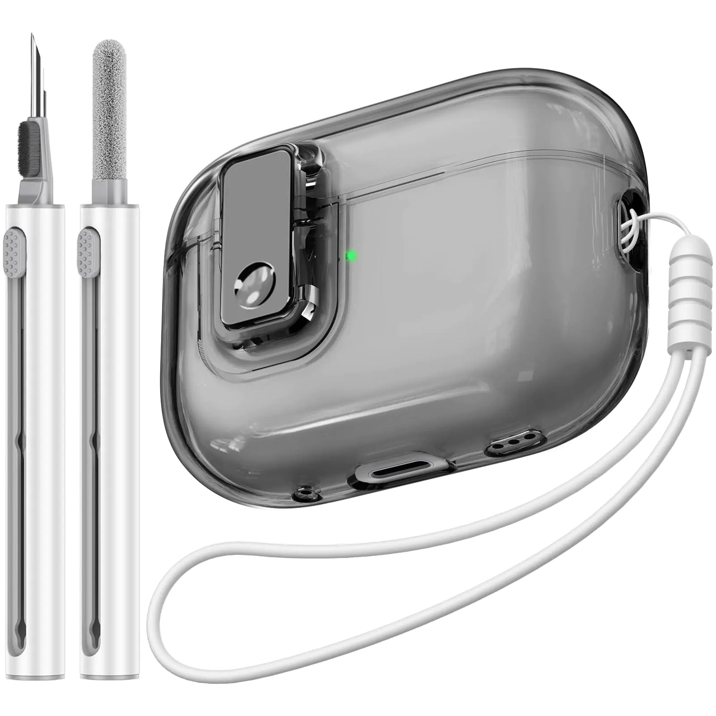 Clear Case for AirPods Pro 2nd/1st Generation Case with Cleaner Kit Soft TPU Transparent with Lock for Apple Airpod Pro 2&1 Gen Charging Case(USB-C/Lightning Cable)(2023/2022/2019)-Black