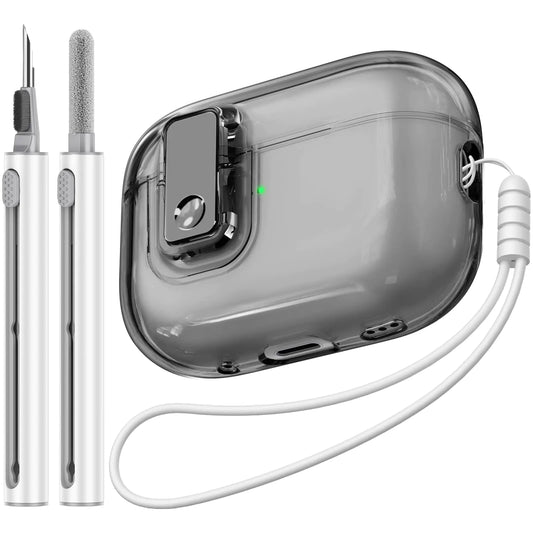 Clear Case for AirPods Pro 2nd/1st Generation Case with Cleaner Kit Soft TPU Transparent with Lock for Apple Airpod Pro 2&1 Gen Charging Case(USB-C/Lightning Cable)(2023/2022/2019)-Black
