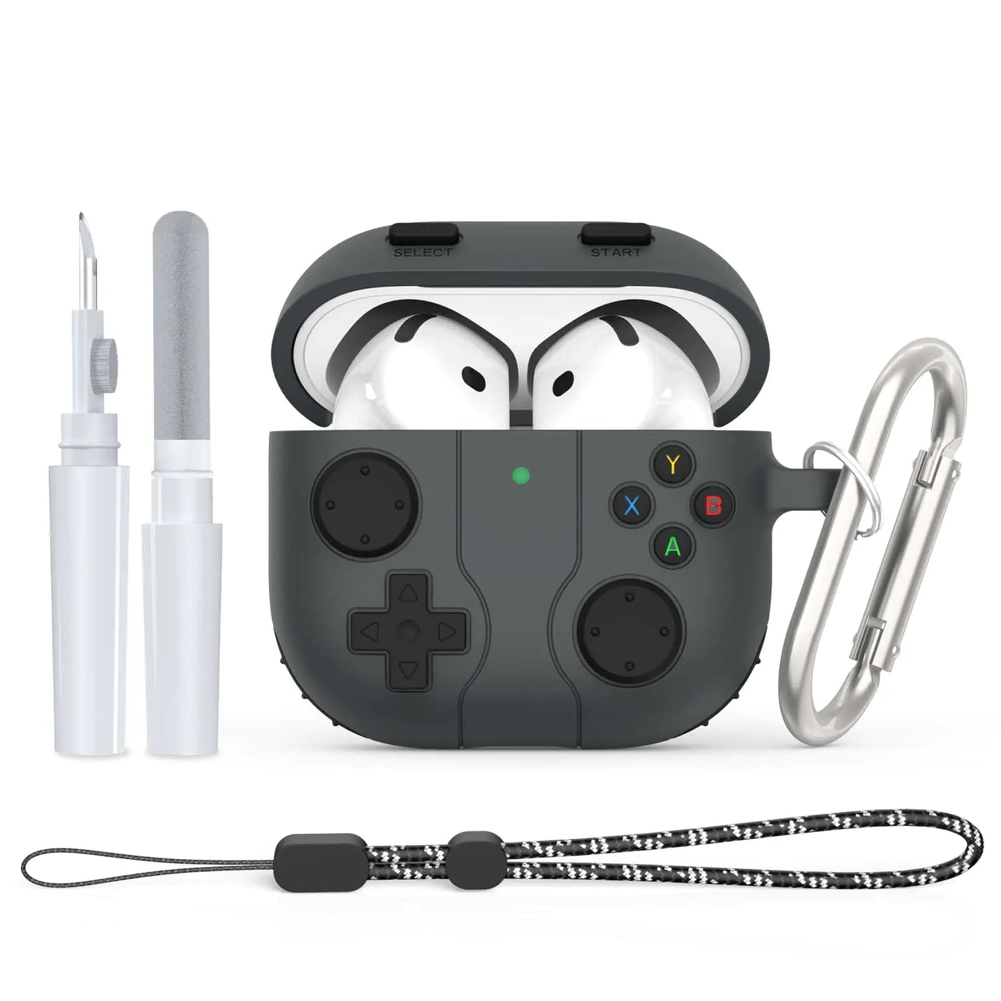 Airpods 4 Case Cover Game Console Design AirPod 4 Case Silicone Protective Cover Compatible with Apple AirPods 4th Generation Charging Case 2024 Released with Hand Strap/Carabiner/Cleaner Kit