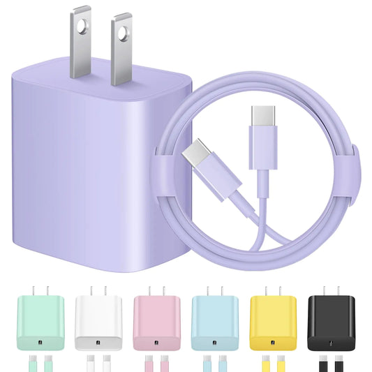 iPhone 15 Charger Fast Charging iPhone 15 Pro Max Charger Type C Charger Block with 2 Pack 6FT Cable for iPhone 15/15 Plus/15 Pro/15 Pro Max/iPad Pro/Mini/Air/Air4/AirPods/Samsung(Purple)